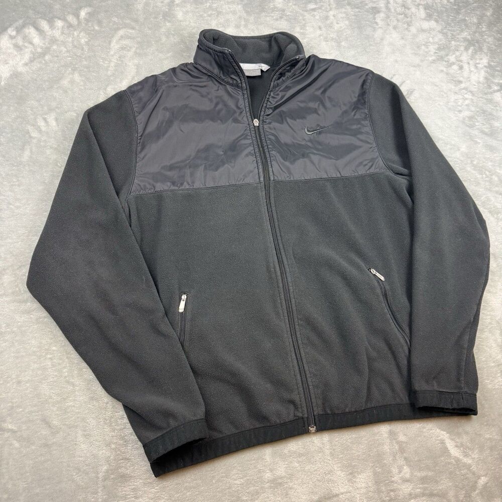 Nike Y2K Black Fleece Jacket Full Zip Windbreaker Panel Swoosh Mens Size L